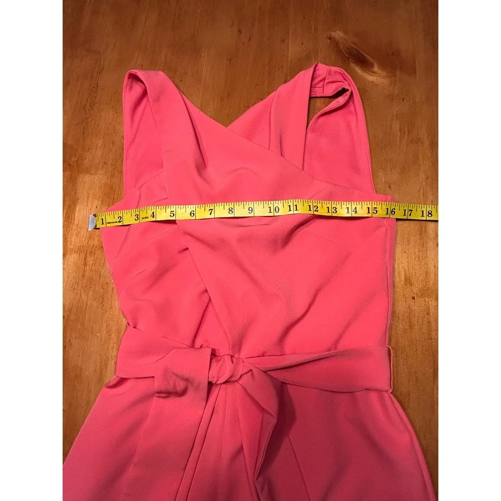 Alex Marie Coral Pink Wide Leg Jumpsuit Sleeveless Surplice Tie Waist Size 8 - Picture 5 of 13